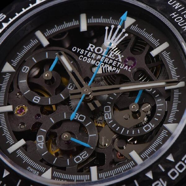 DIW-Daytona-Skeleton-Dial-in-Carbon-with-Blue-Hands-on-Black-Nylon-Strap-1-10-1 Rolex Daytona DIW Carbon Skeleton Superior Replica