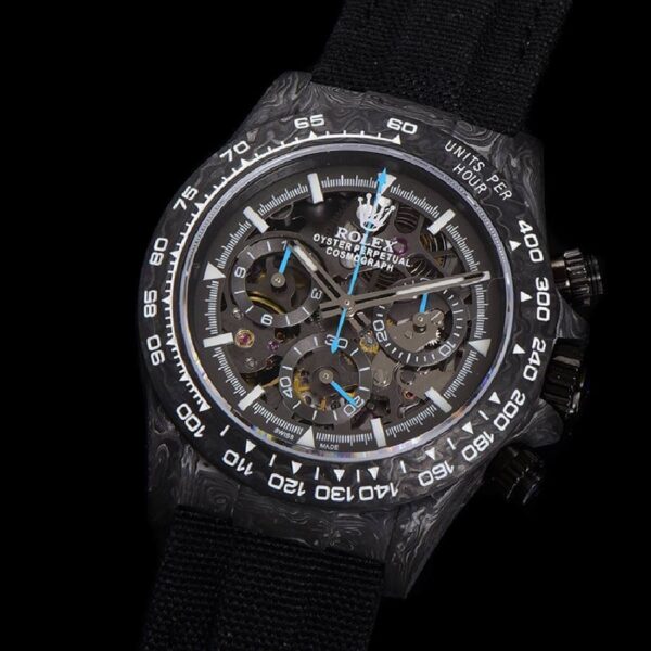 DIW-Daytona-Skeleton-Dial-in-Carbon-with-Blue-Hands-on-Black-Nylon-Strap-1-7-1 Rolex Daytona DIW Carbon Skeleton Superior Replica